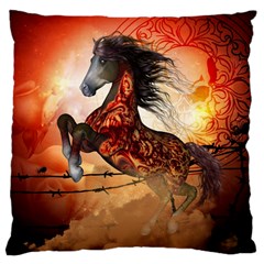 Awesome Creepy Running Horse With Skulls Large Cushion Case (one Side) by FantasyWorld7