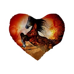 Awesome Creepy Running Horse With Skulls Standard 16  Premium Heart Shape Cushions by FantasyWorld7