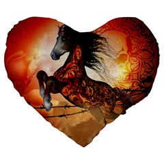 Awesome Creepy Running Horse With Skulls Large 19  Premium Heart Shape Cushions by FantasyWorld7