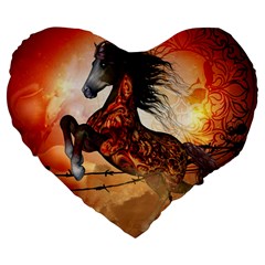 Awesome Creepy Running Horse With Skulls Large 19  Premium Flano Heart Shape Cushions by FantasyWorld7