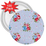 cute shabby chic floral pattern 3  Buttons (100 pack)  Front