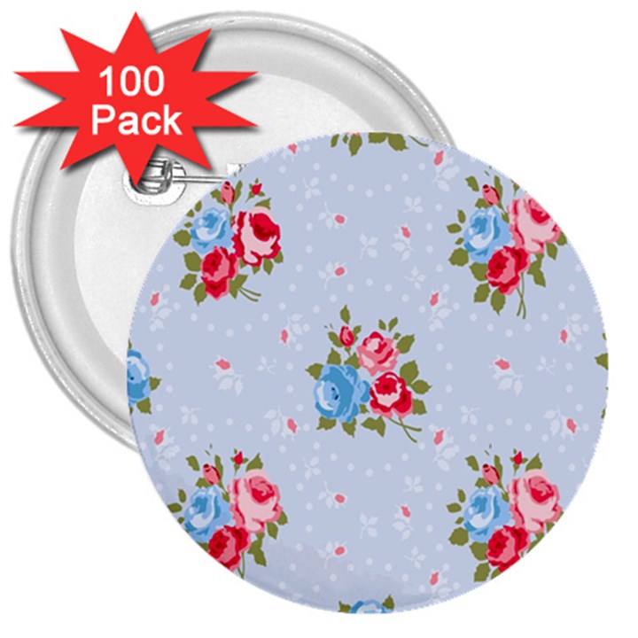 cute shabby chic floral pattern 3  Buttons (100 pack) 