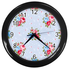 Cute Shabby Chic Floral Pattern Wall Clocks (black) by NouveauDesign