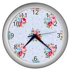 Cute Shabby Chic Floral Pattern Wall Clocks (silver)  by NouveauDesign