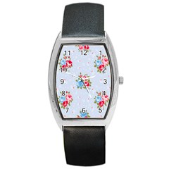 Cute Shabby Chic Floral Pattern Barrel Style Metal Watch by NouveauDesign