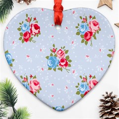 Cute Shabby Chic Floral Pattern Heart Ornament (two Sides) by NouveauDesign