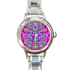 Festive Metal And Gold In Pop Art Round Italian Charm Watch by pepitasart