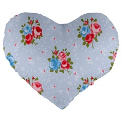 Cute Shabby Chic Floral Pattern Large 19  Premium Flano Heart Shape Cushions by NouveauDesign