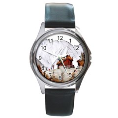 french coffee style abstract art Round Metal Watch