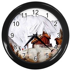 french coffee style abstract art Wall Clocks (Black)