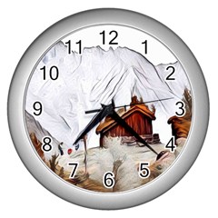 french coffee style abstract art Wall Clocks (Silver) 