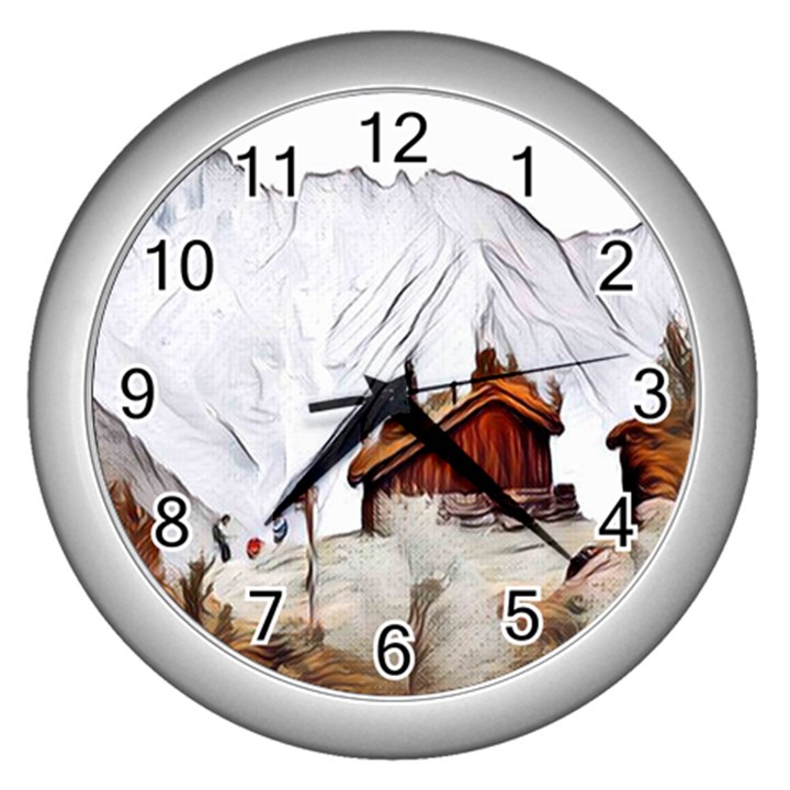 french coffee style abstract art Wall Clocks (Silver) 