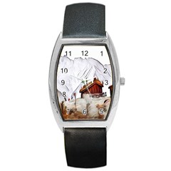 french coffee style abstract art Barrel Style Metal Watch