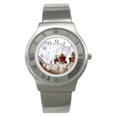 French Coffee Style Abstract Art Stainless Steel Watch by NouveauDesign