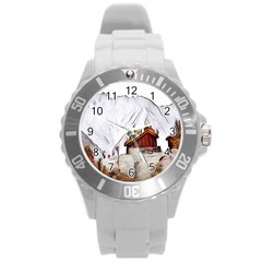 French Coffee Style Abstract Art Round Plastic Sport Watch (l) by NouveauDesign