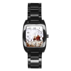 French Coffee Style Abstract Art Stainless Steel Barrel Watch by NouveauDesign