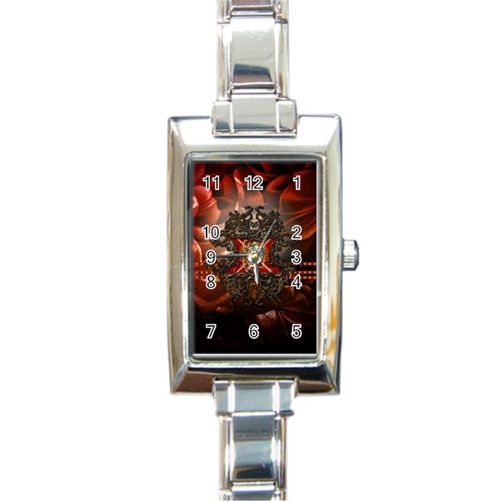 Wonderful Floral Design With Diamond Rectangle Italian Charm Watch