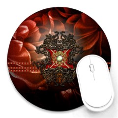 Wonderful Floral Design With Diamond Round Mousepads by FantasyWorld7