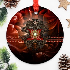 Wonderful Floral Design With Diamond Ornament (round) by FantasyWorld7