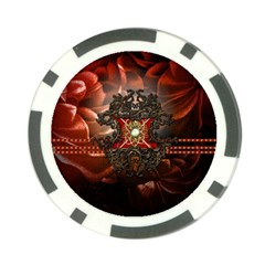 Wonderful Floral Design With Diamond Poker Chip Card Guard by FantasyWorld7