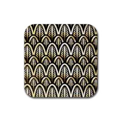 Art Deco Gold Black Shell Pattern Rubber Coaster (square)  by NouveauDesign