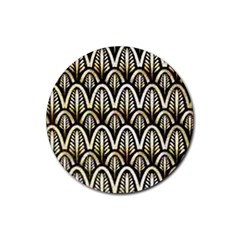 Art Deco Gold Black Shell Pattern Rubber Coaster (round)  by NouveauDesign