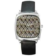 Art Deco Gold Black Shell Pattern Square Metal Watch by NouveauDesign