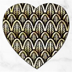 Art Deco Gold Black Shell Pattern Jigsaw Puzzle (heart) by NouveauDesign