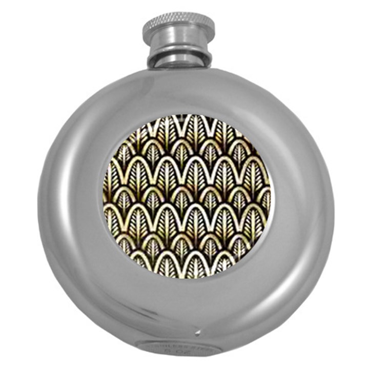 art deco gold black shell pattern Round Hip Flask (5 oz)