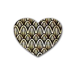 Art Deco Gold Black Shell Pattern Rubber Coaster (heart)  by NouveauDesign