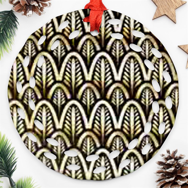 art deco gold black shell pattern Ornament (Round Filigree)