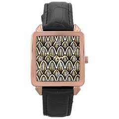 Art Deco Gold Black Shell Pattern Rose Gold Leather Watch  by NouveauDesign