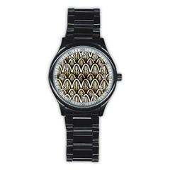 Art Deco Gold Black Shell Pattern Stainless Steel Round Watch by NouveauDesign