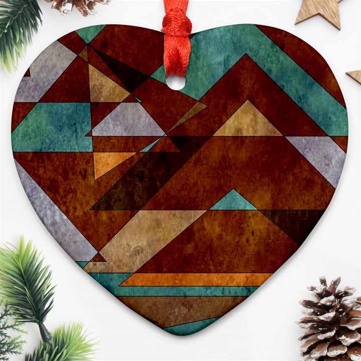 Turquoise and Bronze Triangle Design with Copper Ornament (Heart)