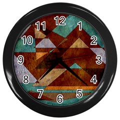 Turquoise And Bronze Triangle Design With Copper Wall Clocks (black) by digitaldivadesigns