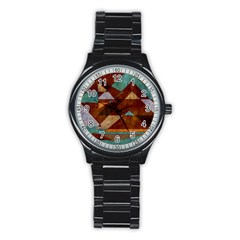 Turquoise And Bronze Triangle Design With Copper Stainless Steel Round Watch by digitaldivadesigns