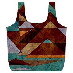 Turquoise And Bronze Triangle Design With Copper Full Print Recycle Bags (l)  by digitaldivadesigns