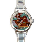 Turquoise and Bronze Triangle Design with Copper Round Italian Charm Watch Front