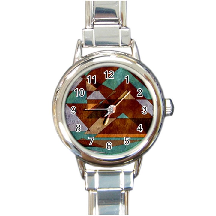 Turquoise and Bronze Triangle Design with Copper Round Italian Charm Watch