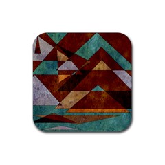 Turquoise And Bronze Triangle Design With Copper Rubber Coaster (square)  by digitaldivadesigns