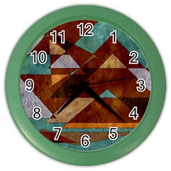 Turquoise And Bronze Triangle Design With Copper Color Wall Clocks by digitaldivadesigns