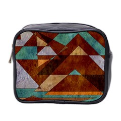 Turquoise And Bronze Triangle Design With Copper Mini Toiletries Bag 2-side by digitaldivadesigns