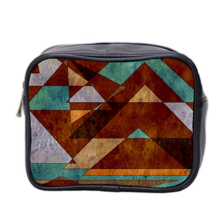 Turquoise and Bronze Triangle Design with Copper Mini Toiletries Bag 2-Side