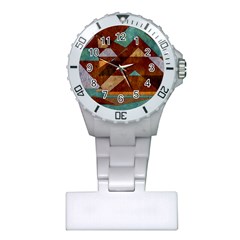 Turquoise And Bronze Triangle Design With Copper Plastic Nurses Watch by digitaldivadesigns