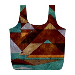 Turquoise And Bronze Triangle Design With Copper Full Print Recycle Bags (l)  by digitaldivadesigns