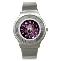 Soft Violett Floral Design Stainless Steel Watch by FantasyWorld7