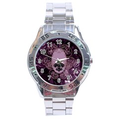 Soft Violett Floral Design Stainless Steel Analogue Watch by FantasyWorld7