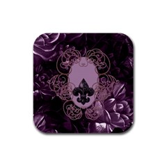 Soft Violett Floral Design Rubber Square Coaster (4 Pack)  by FantasyWorld7