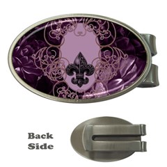 Soft Violett Floral Design Money Clips (oval)  by FantasyWorld7