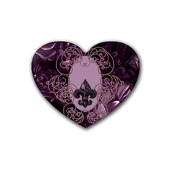 Soft Violett Floral Design Rubber Coaster (heart)  by FantasyWorld7